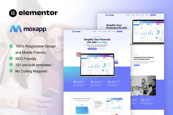 moxapp mobile app fintech startup elementor pro template kit 1