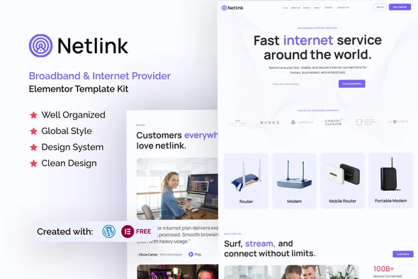 netlink broadband internet provider elementor template kit 1