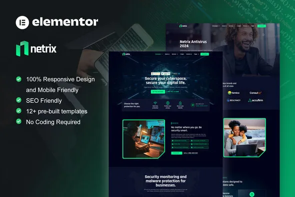 netrix cyber security services elementor template kit 1
