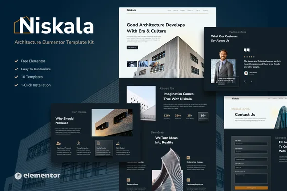 niskala architercture elementor template kit 1