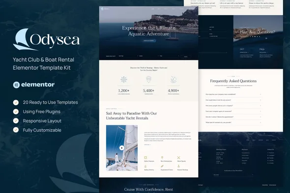 odysea yacht club boat rental elementor template kit 1
