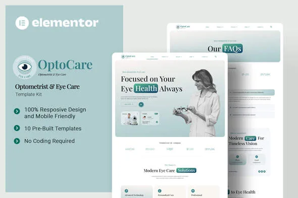 optocare optometrist eye care elementor template kit 1