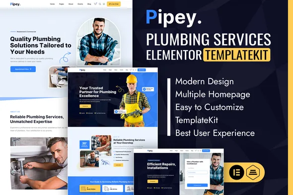 pipey plumber services elementor template kit 1