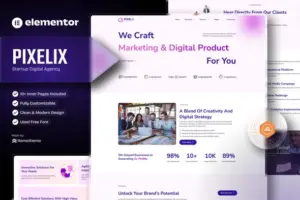 Pixelix – Startup Digital Agency Elementor Template Kit