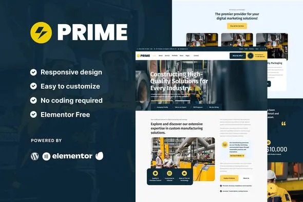 prime industrial manufacturing elementor template kit 1