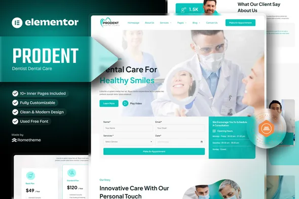 prodent dentist dental care elementor template kit 1