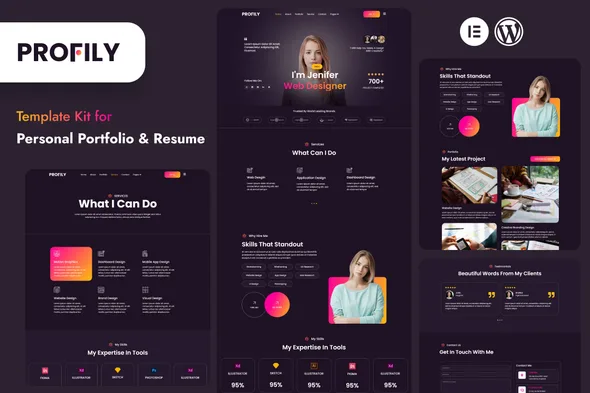 profily personal portfolios resume elementor template kit 1