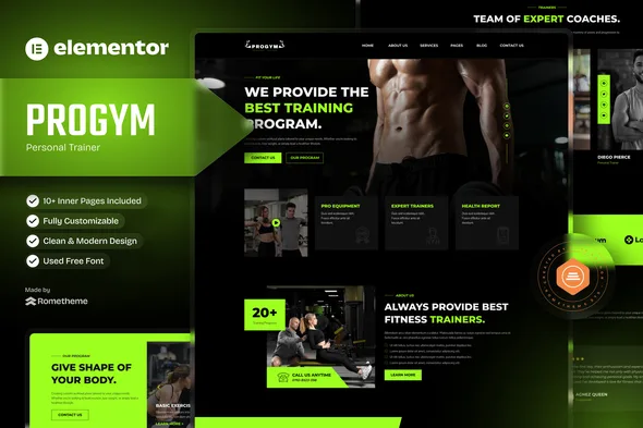 progym personal trainers fitness elementor template kit 1