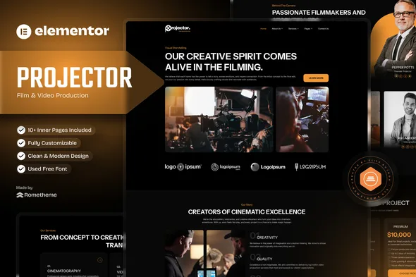 projector film video production elementor template kit 1