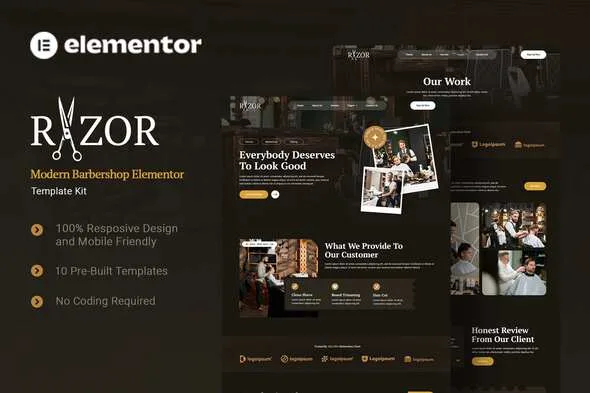 razor modern barbershop elementor template kit 1