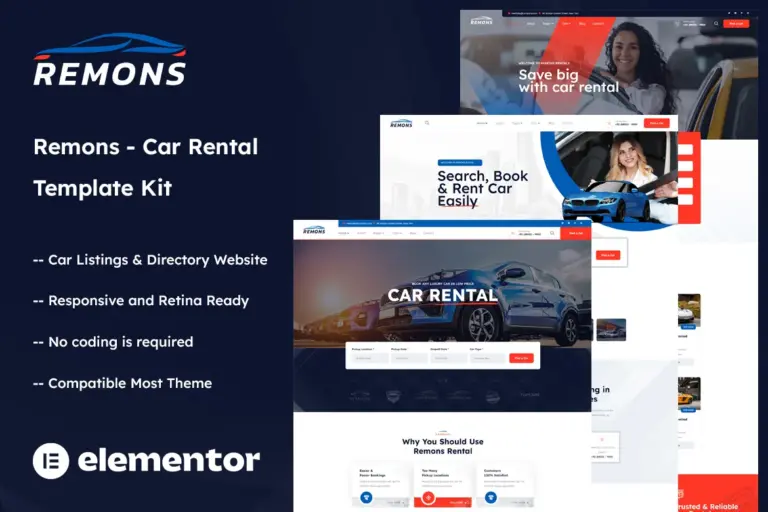 remons car rental elementor template kit 1