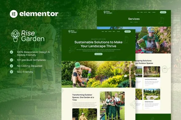 risegarden landscape gardening service elementor template kit 1