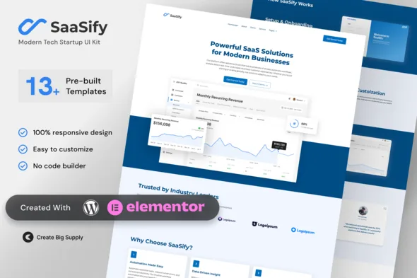 saasify modern tech startup elementor template kit 1