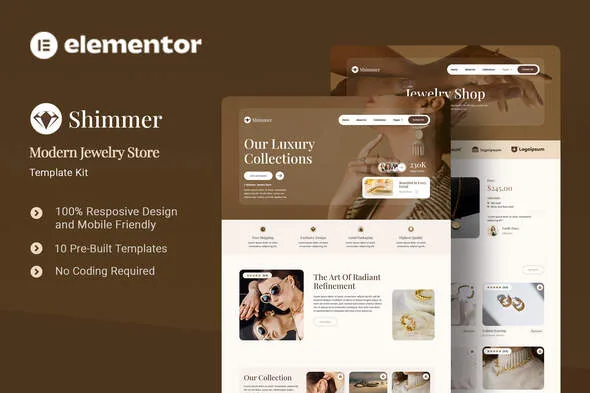 shimmer modern jewelry store elementor template kit 1