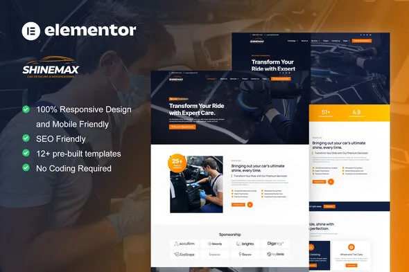 shinemax car detailing repair services elementor pro template kit 1