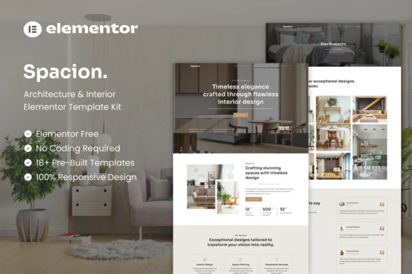 spacion architecture interior elementor template kit 1