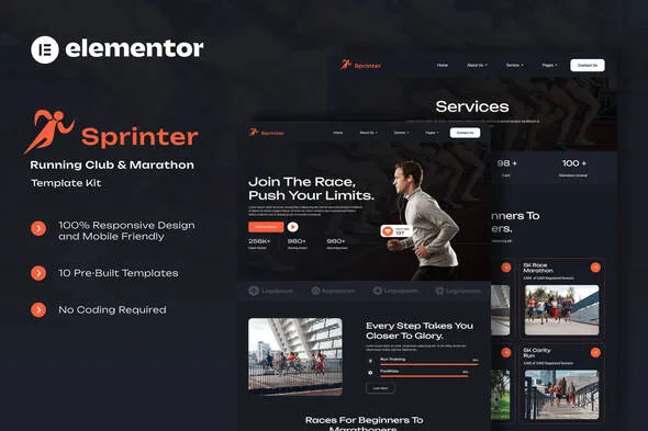 sprinter running club marathon elementor template kit 1
