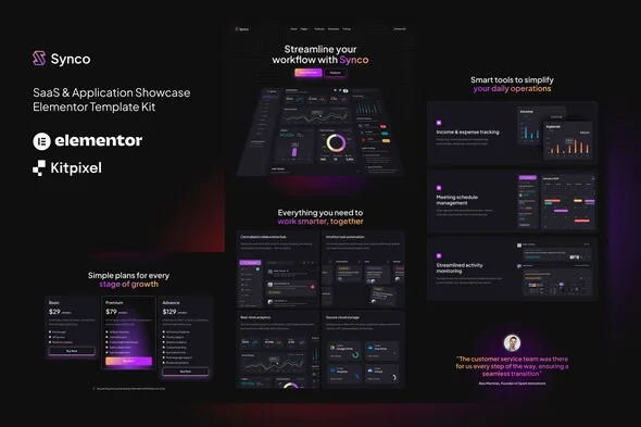 synco saas software showcase elementor template kit 1