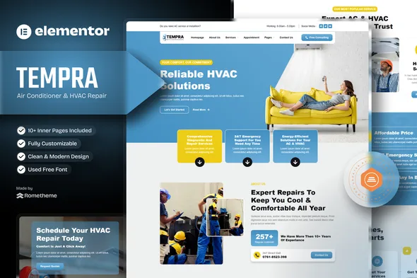 tempra air conditioner hvac repair elementor template kit 1