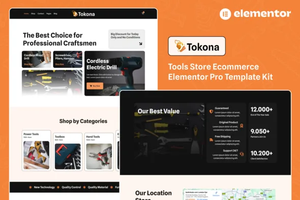 tokona tools store ecommerce elementor pro template kit 1