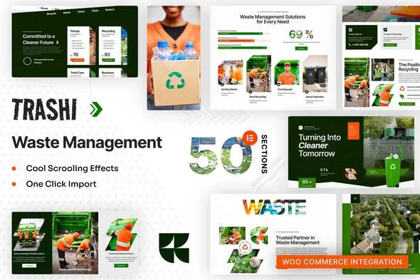 trashi waste management recycling elementor pro template kit 1