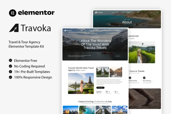 travoka travel tour agency elementor template kit 1