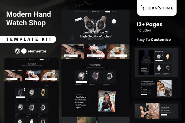 turnstime modern hand watch shop ecommerce elementor pro template kit 1