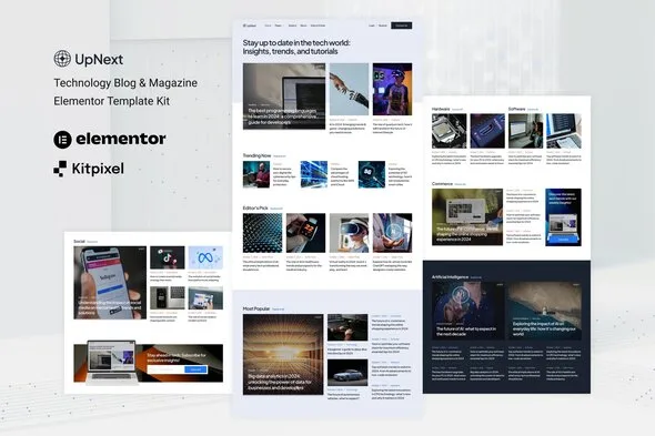 upnext technology blog magazine elementor template kit 1