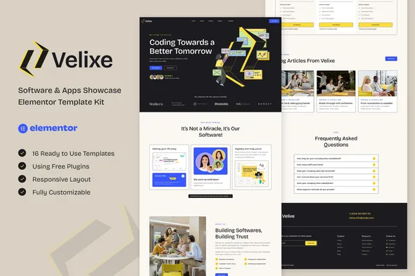 velixe software apps showcase elementor template kit 1