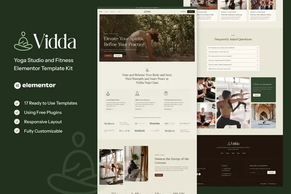 vidda yoga studio fitness elementor template kit 1