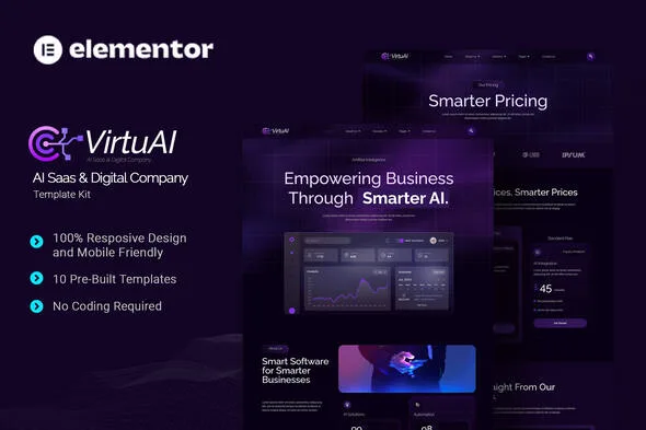 virtuai ai saas digital company elementor template kit 1