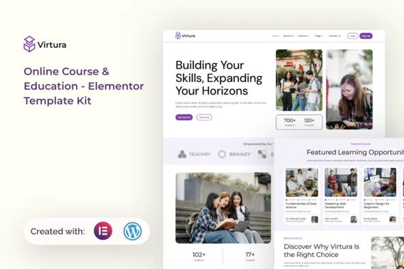 virtura online course education elementor template kit 1