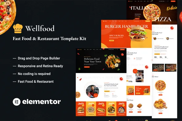 wellfood fast food restaurant elementor pro template kit 1