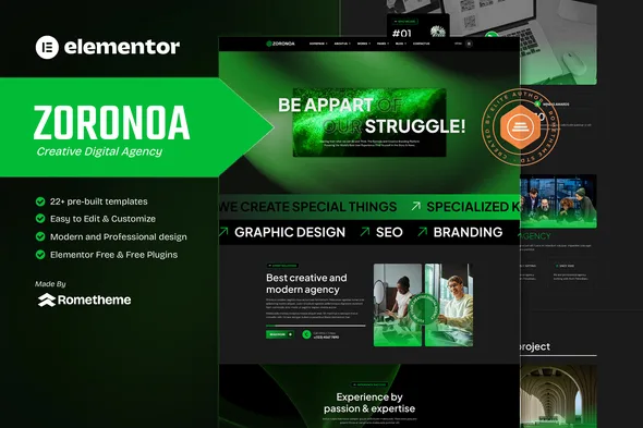 zoronoa creative digital agency elementor template kit 1