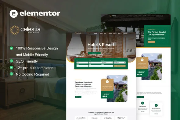calestia hotel resort elementor template kit 1