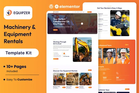 equipzer machinery equipment rentals elementor template kit 1