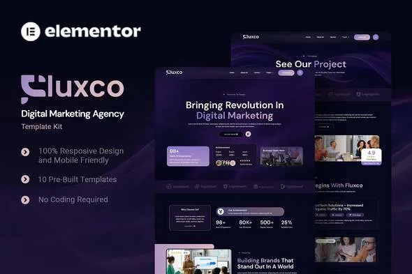 fluxco digital marketing agency elementor template kit 1