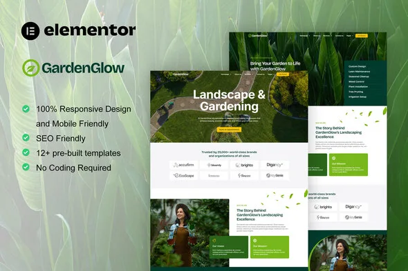 gardenglow gardening landscape elementor pro template kit 1