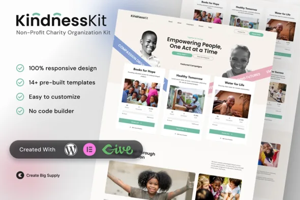 kindnesskit non profit charity elementor template kit donation fundraising 1