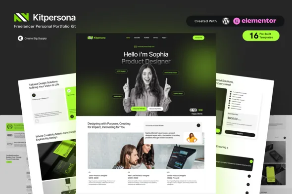 kitpersona freelancer personal portfolio elementor template kit 1