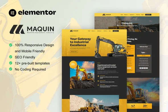 maquin construction equipment rentals elementor pro template kit 1
