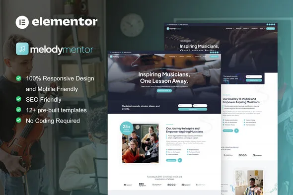 melodymentor music school courses elementor template kit 1