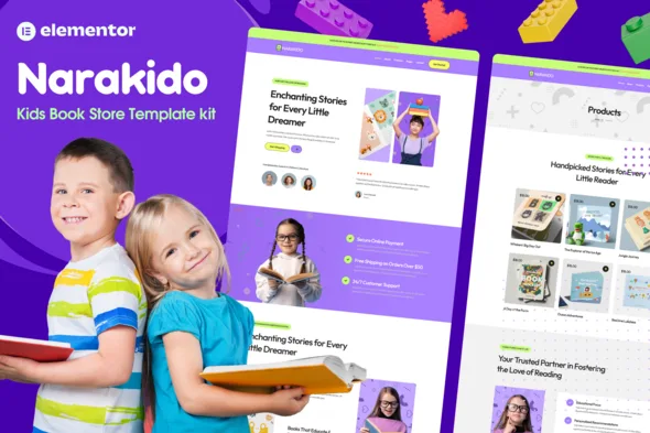 narakido kids bookstore elementor template kit 1