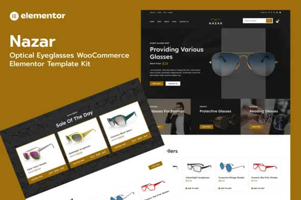 nazar optical eyewear woocommerce store elementor pro template kit 1