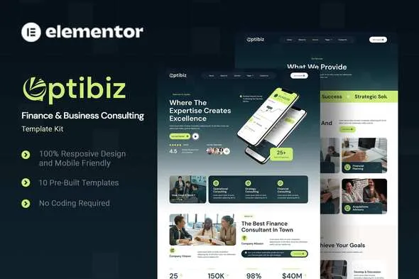 optibiz finance business consulting elementor template kit 1