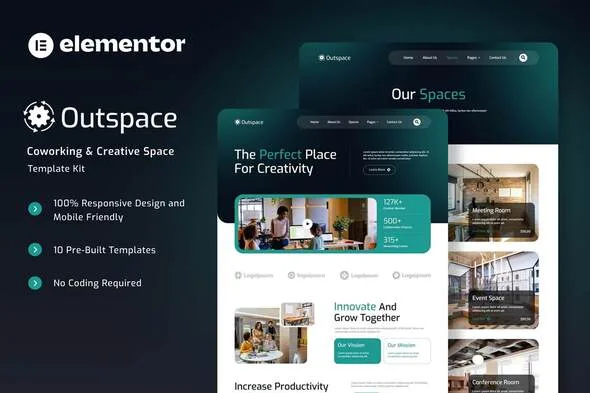 outspace coworking creative space elementor template kit 1
