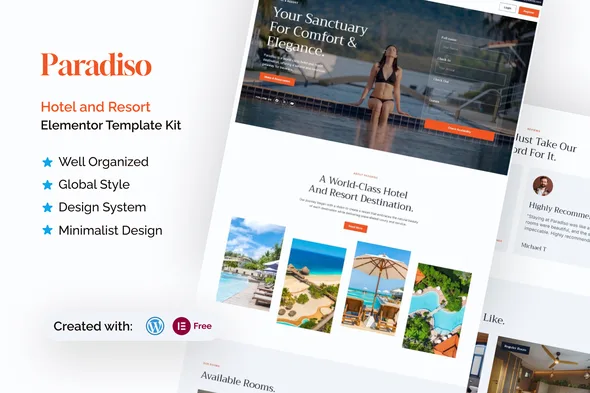 paradiso hotel resort elementor template kit 1