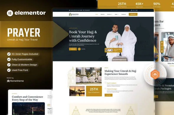 prayer umrah hajj tour travel elementor template kit 1