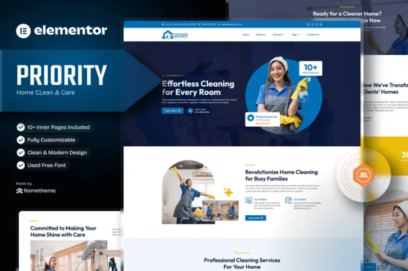 priority home clean and care elementor template kit 1