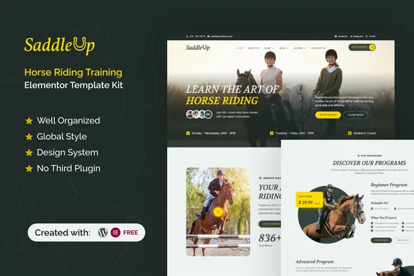 saddleup horse riding training elementor template kit 1